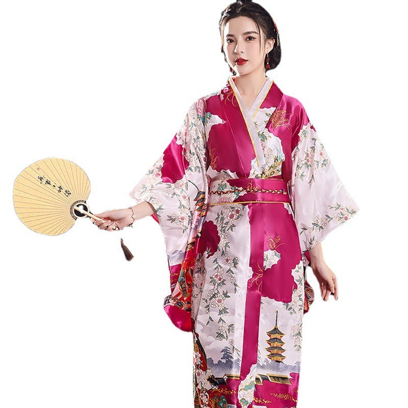 Fashion Vintage Japanese Kimono Women Satin Large Size Pajamas