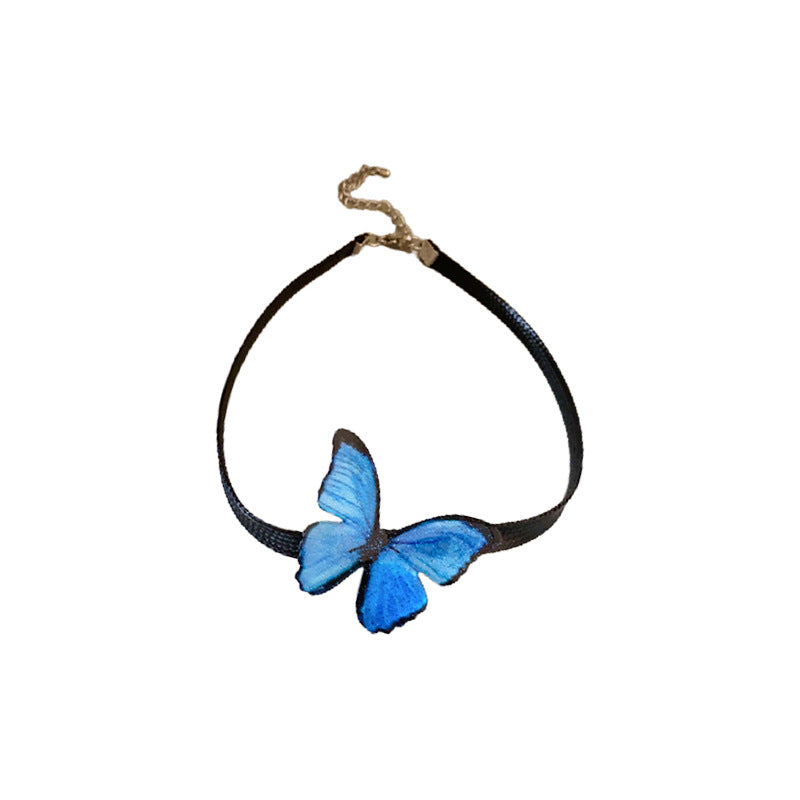 Princess Style Gradient Blue Butterfly Jewelry Set Alloy Clavicle Chain