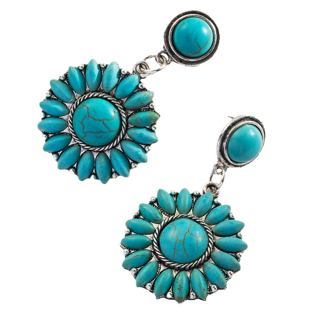 Boucles d'oreilles rétro en forme de cœur turquoise exagéré pour femme - Bijoux bohèmes vintage