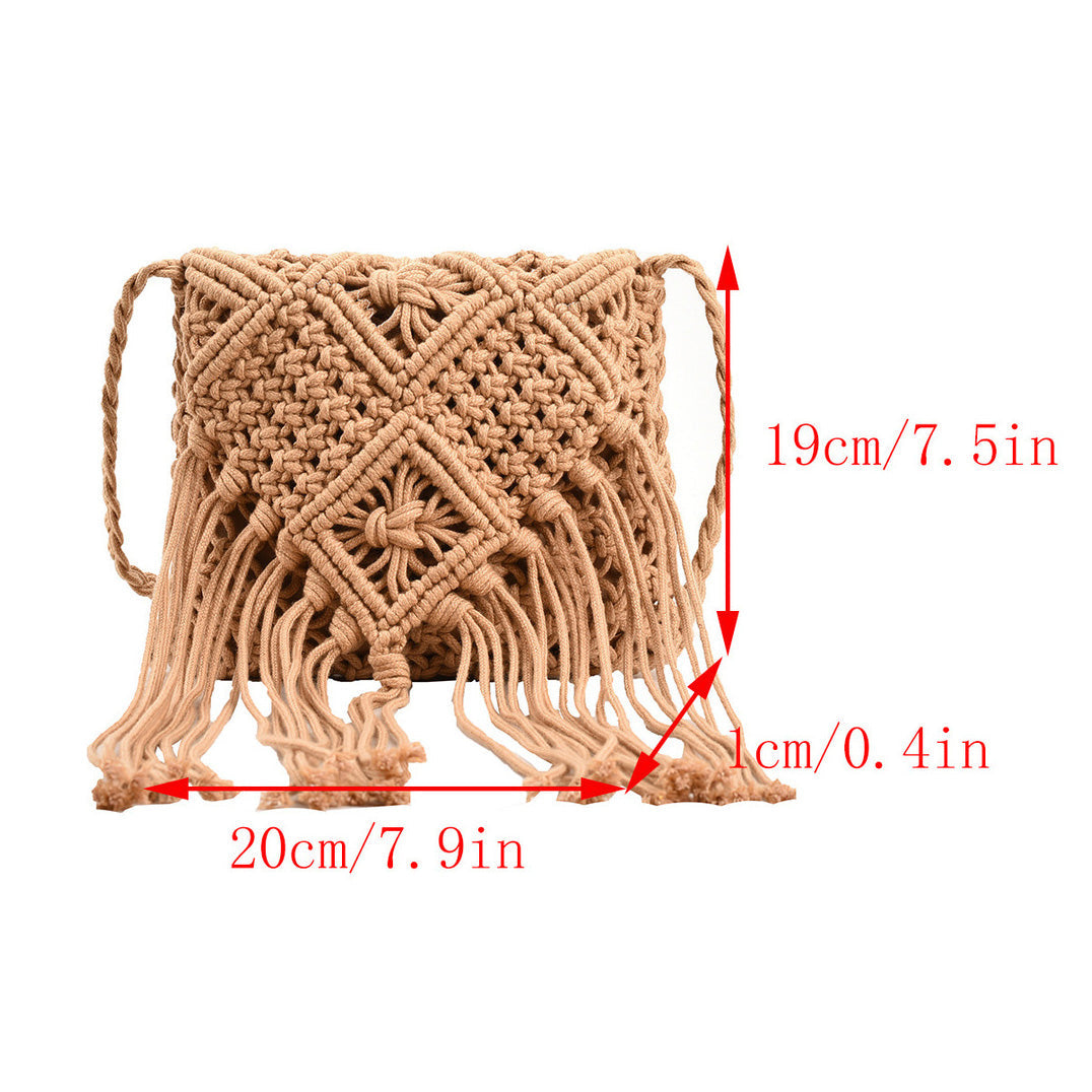 Bolso tejido con borlas estilo bohemio informal para mujer