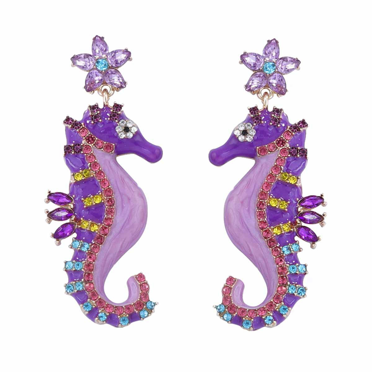 Women Fashion Cute Hippocampus Alloy Rhinestone Earrings