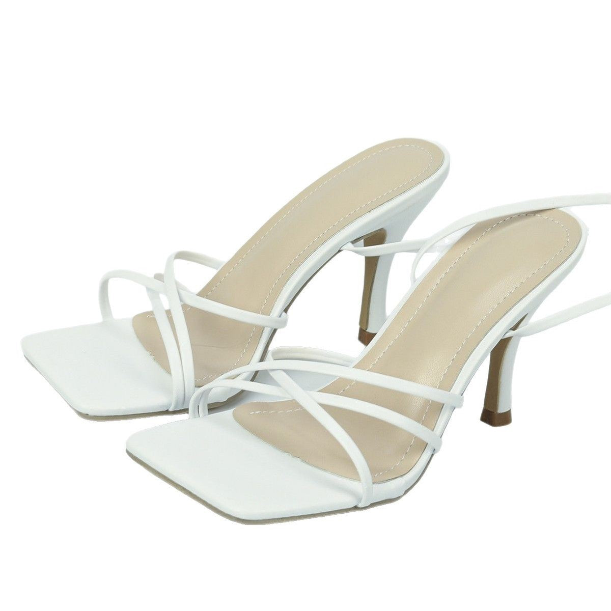 Sandales à talons hauts à lanières de couleur unie tendance