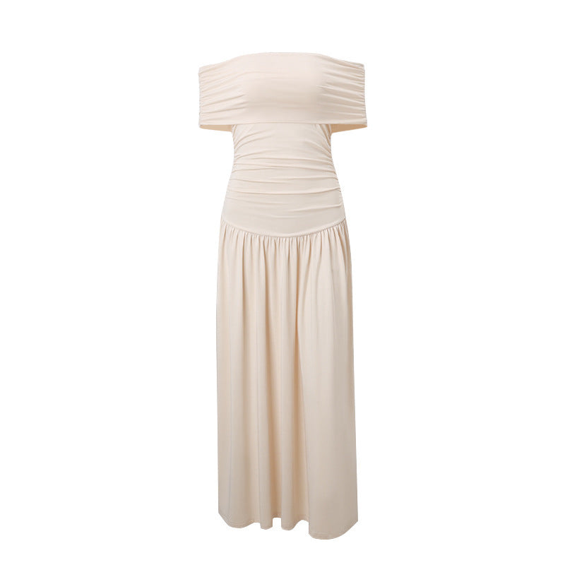 Women Elegant Solid Color Off-Shoulder Maxi Dress
