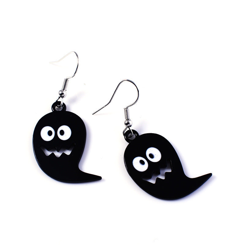 Pendientes colgantes de aleación negra con diseño de fantasma de Halloween para mujer