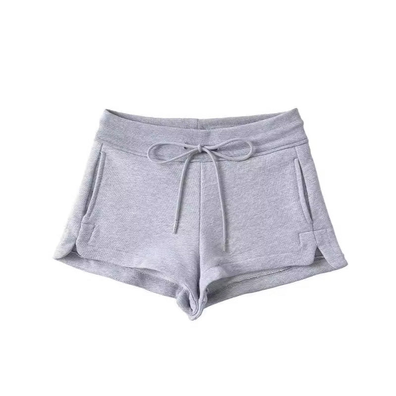 Short taille haute à cordon de serrage pour femme, couleur unie, tendance