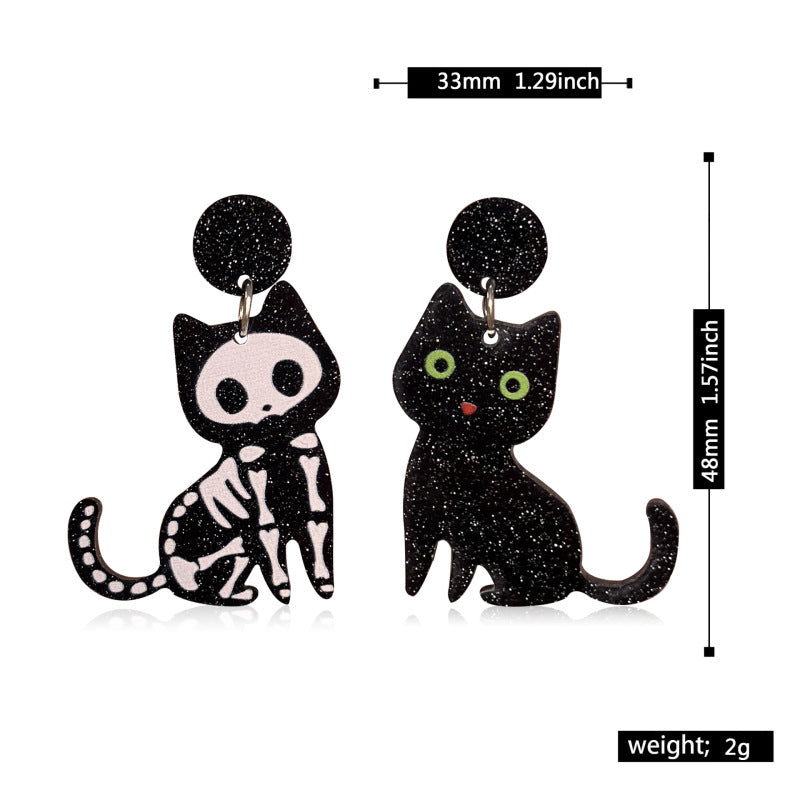 Halloween Women Funny Horror Black Cat Earrings