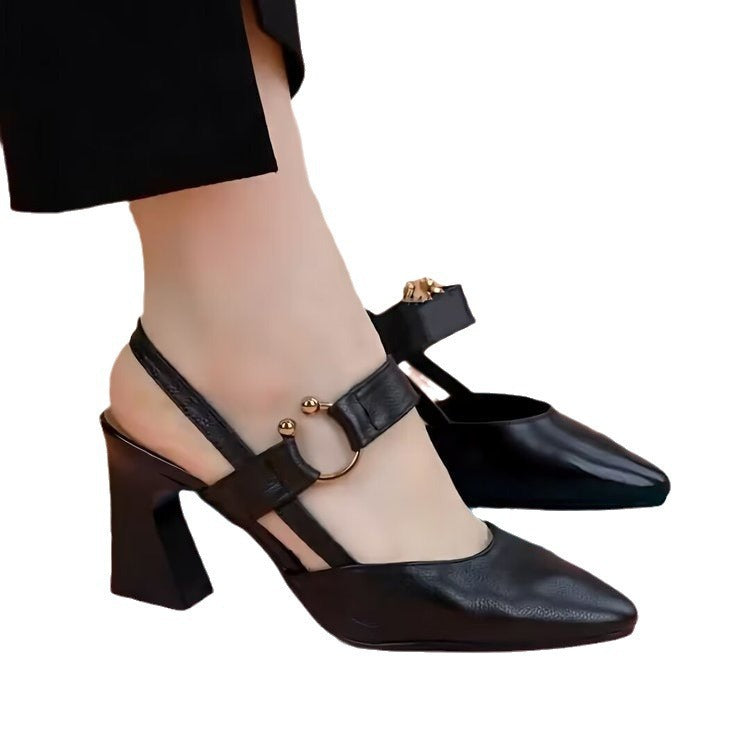Sandales à talons hauts et bout pointu en cuir pour femmes