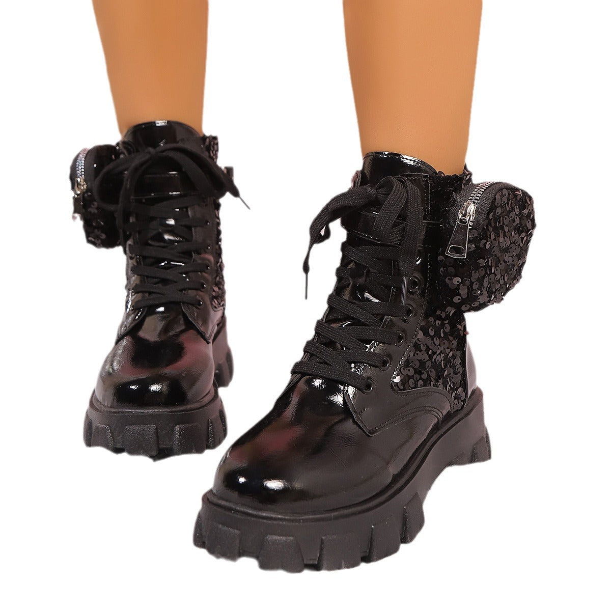 Colorful Stitching Sequin Ankle Boots for Women
