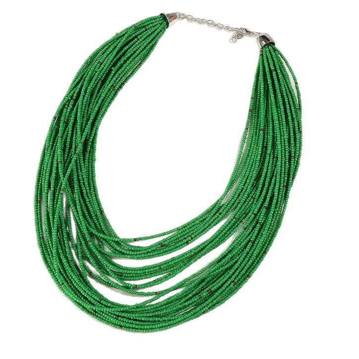 Conjunto de collar y pendientes con cuentas de arroz multicapa estilo bohemio para mujer
