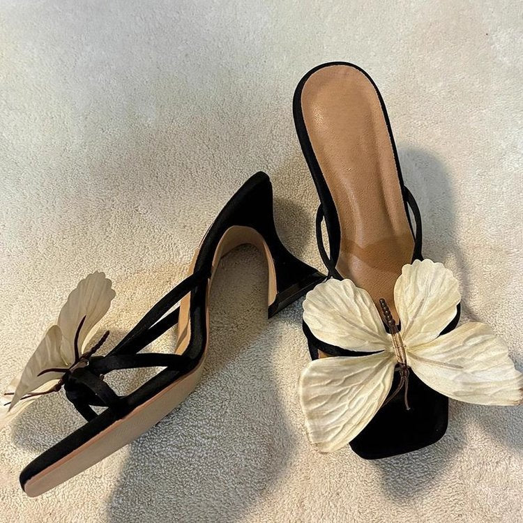 Zapatillas de tacón alto con diseño de mariposa para vacaciones de verano para mujer