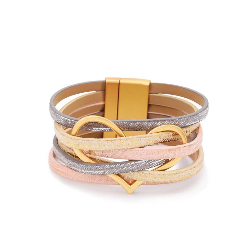 Bohemian Multi-Layer Leather Heart Bracelet