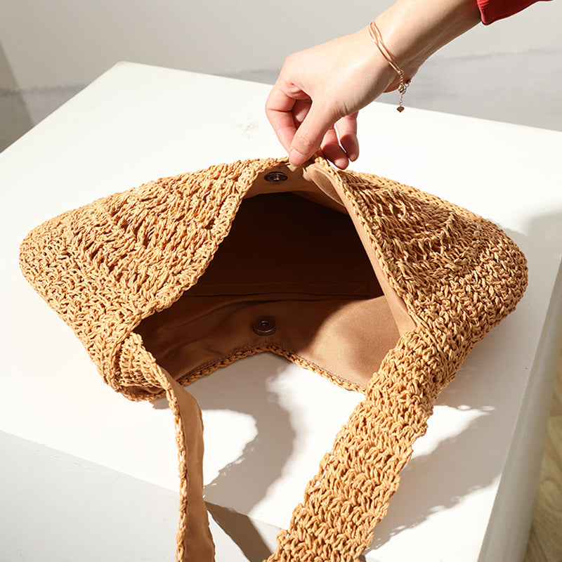 Sac de vacances en paille tissée de grande capacité de style bohème