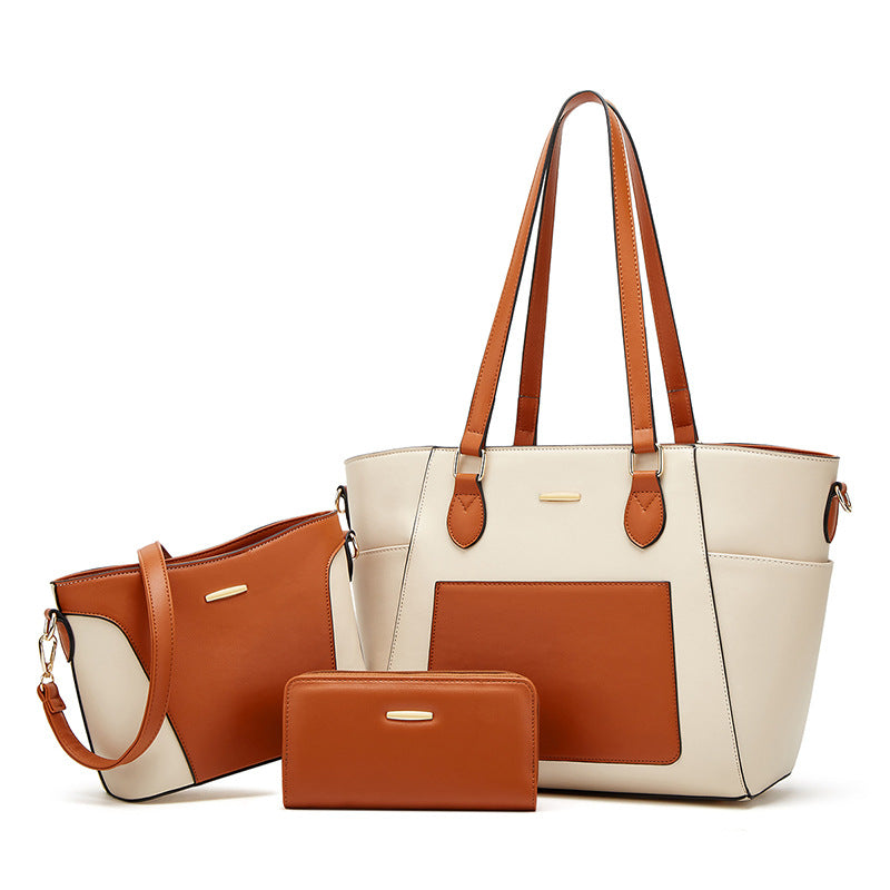 Ensemble de trois sacs à main tendance de grande capacité avec coutures contrastées