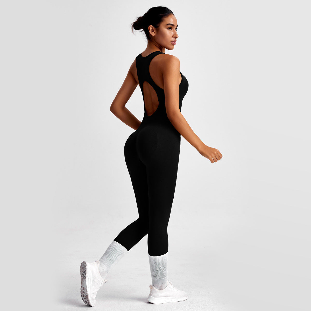 Women's Yoga Solid Color Hollow Out Sleeveless Jumpsuit