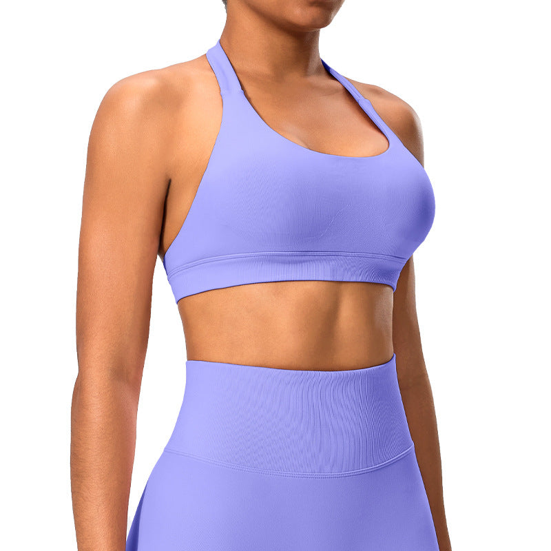 Haut de yoga sexy à col licou et couleur unie pour femme