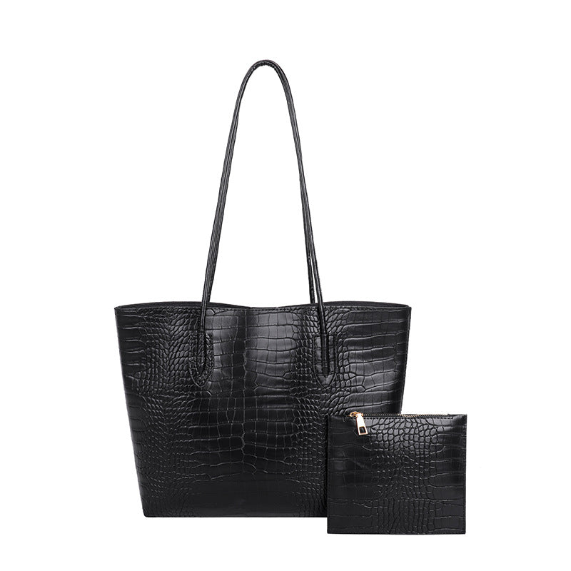 Simple Solid Color Crocodile Print Large Capacity Tote Bag