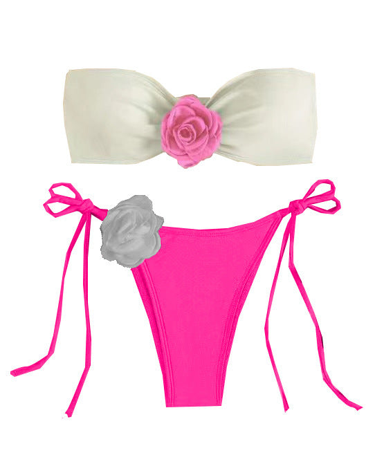 Bikini de verano con estampado floral y bloques de color para mujer