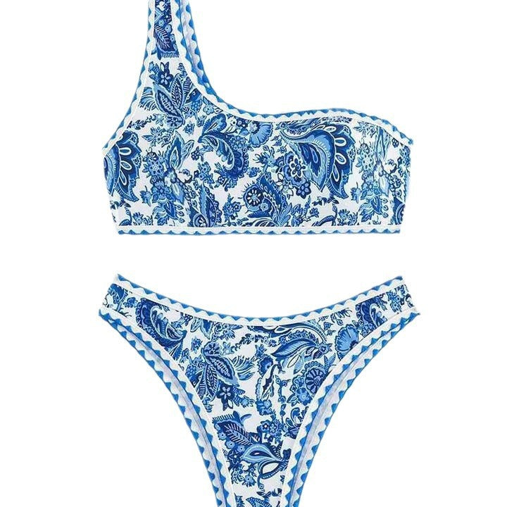 Women Summer Vacation One Shoulder Bikini Swimsuit