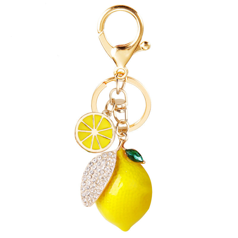 Creative Alloy Rhinestone Lemon Key Chain