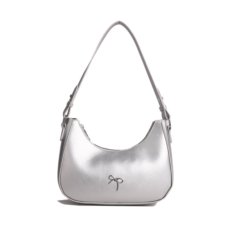 Women Casual Solid Color Shoulder Bag with Bowknot Decoration