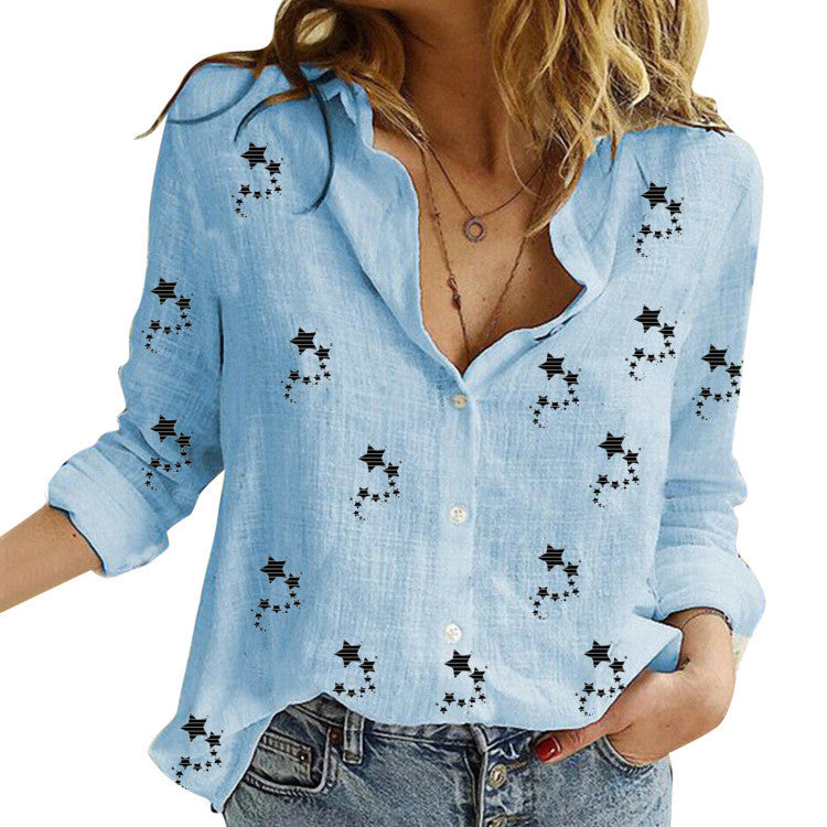 Blusas casuales de manga larga con estampado de estrellas para mujer