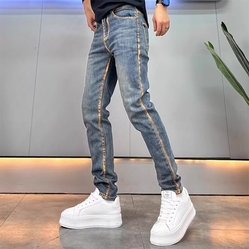 Men's Casual Vintage Fit Stretch Straight Jeans in Blue