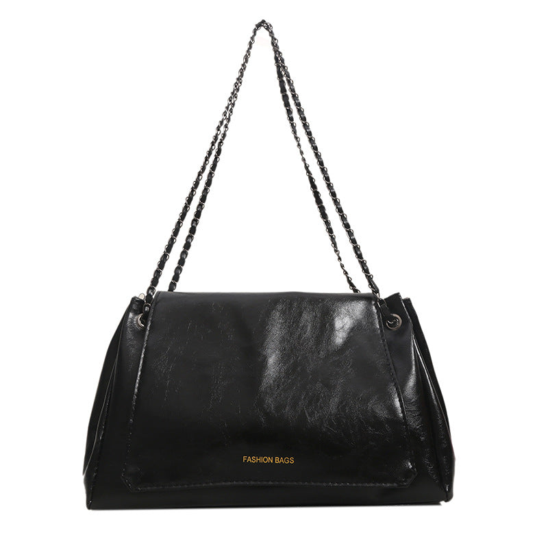 Bolso de mano con cadena de cuero sintético sencillo e informal para mujer