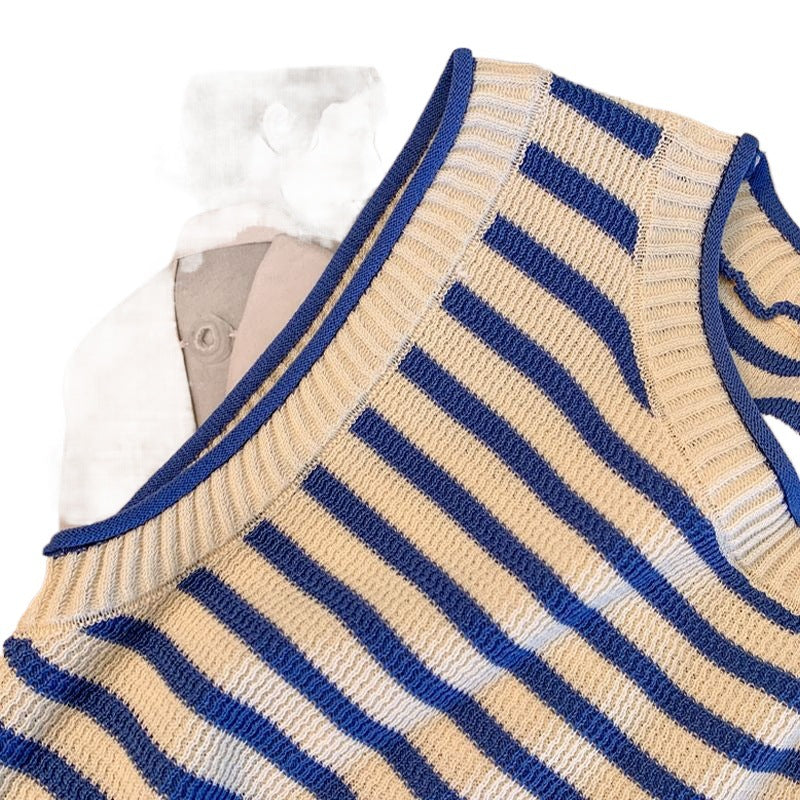 Camiseta de tirantes de verano para mujer de punto a rayas de seda de hielo - Tirantes extraíbles