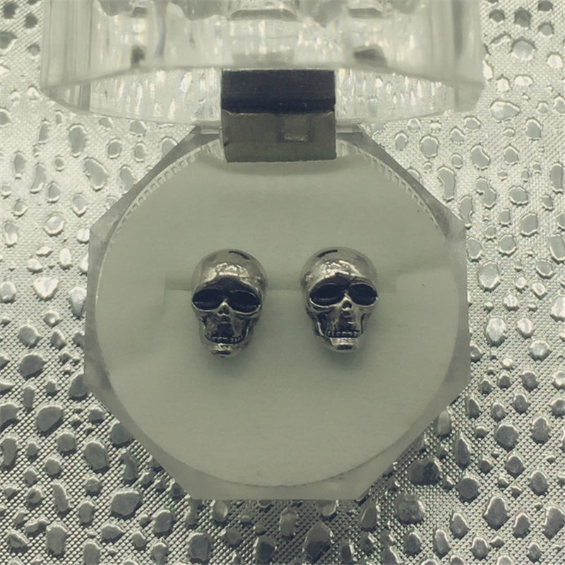 Men Women Fashion Retro Silver Skull Stud Earrings