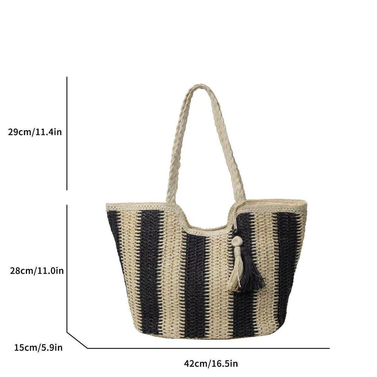 Women Fashion Stripe Straw Woven Beach Tote Bag