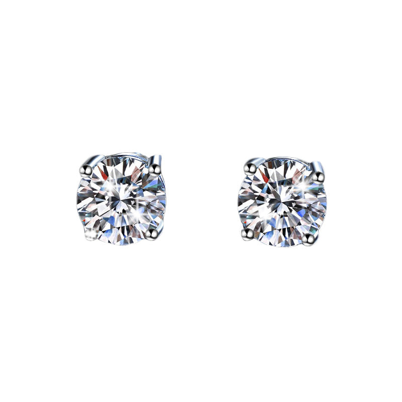 Boucles d'oreilles en argent sterling S925 avec moissanite à quatre griffes - Bijoux géométriques classiques