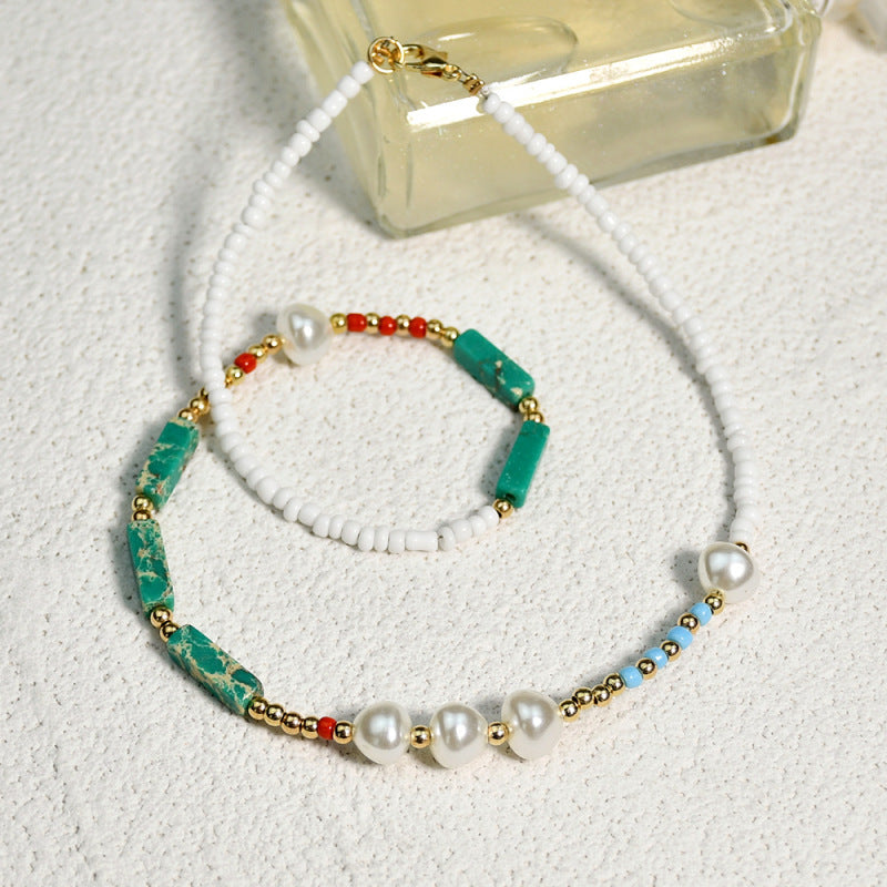 Collar de ágata de verano con perlas de estilo bohemio
