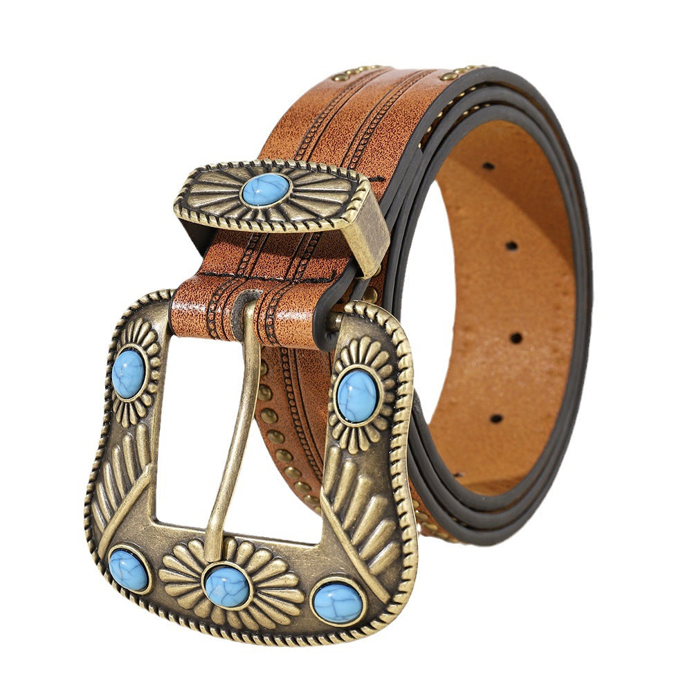 Ceinture turquoise vintage bohème occidentale pour femme