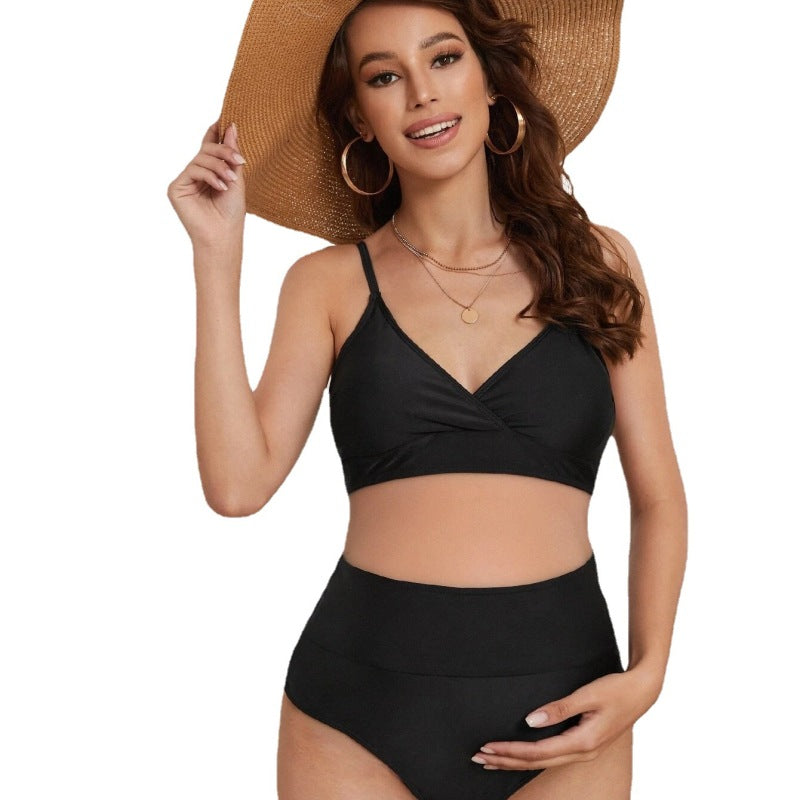 Traje de baño de maternidad de dos piezas en color negro sólido