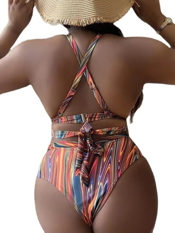 Women Summer Vacation Sexy Plus Size Tie Dye Swimsuit