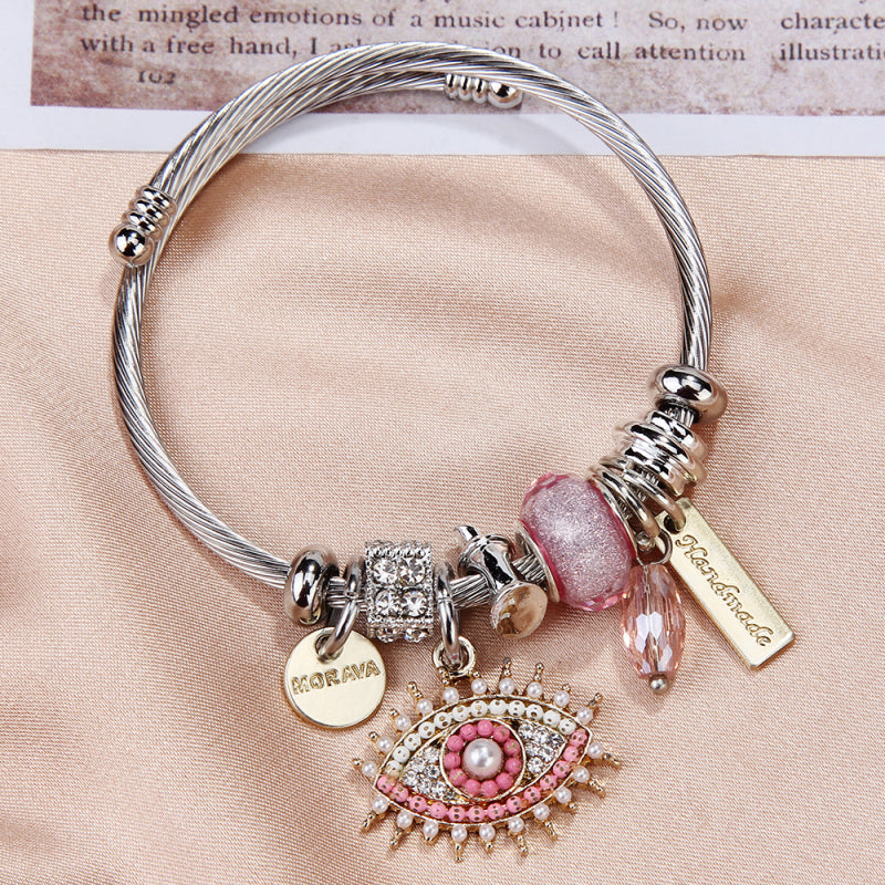 Pulsera exquisita con colgante de ojo de diablo y diamantes de imitación para mujer