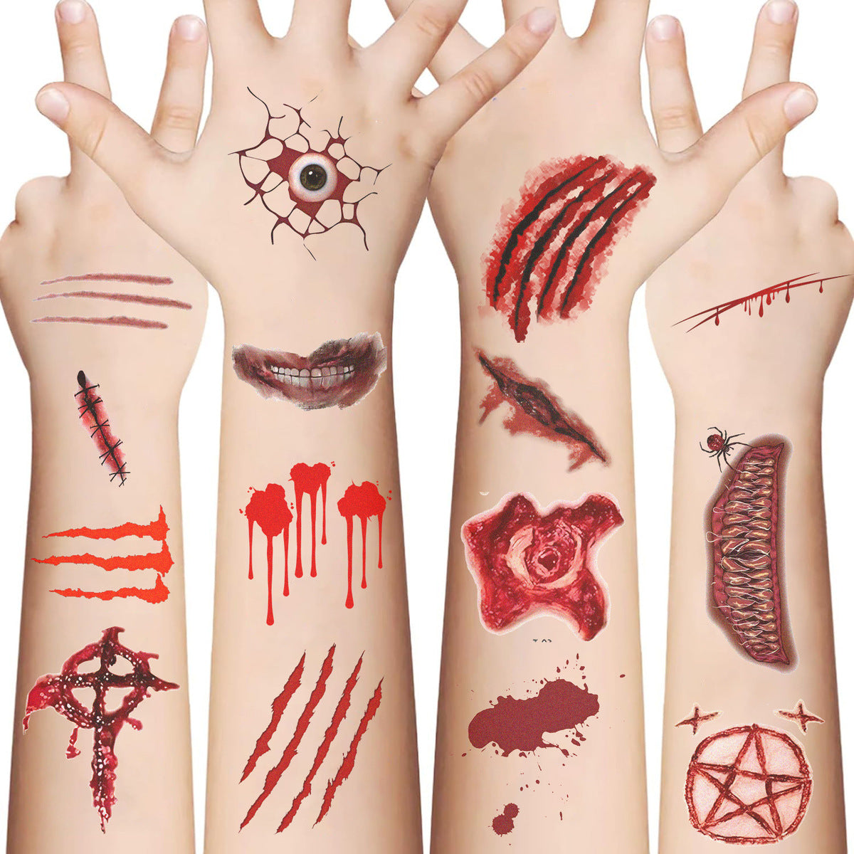 Tatouages de cicatrices d'Halloween réalistes et horrifiants, 10 pièces