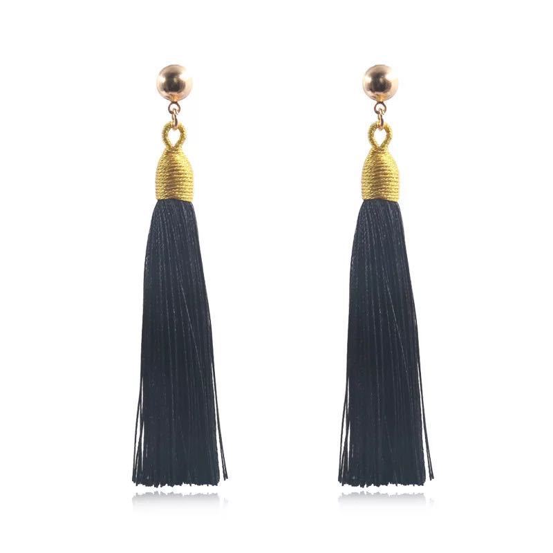 Bohemian Gold Wire Pull Hoop Tassel Earrings