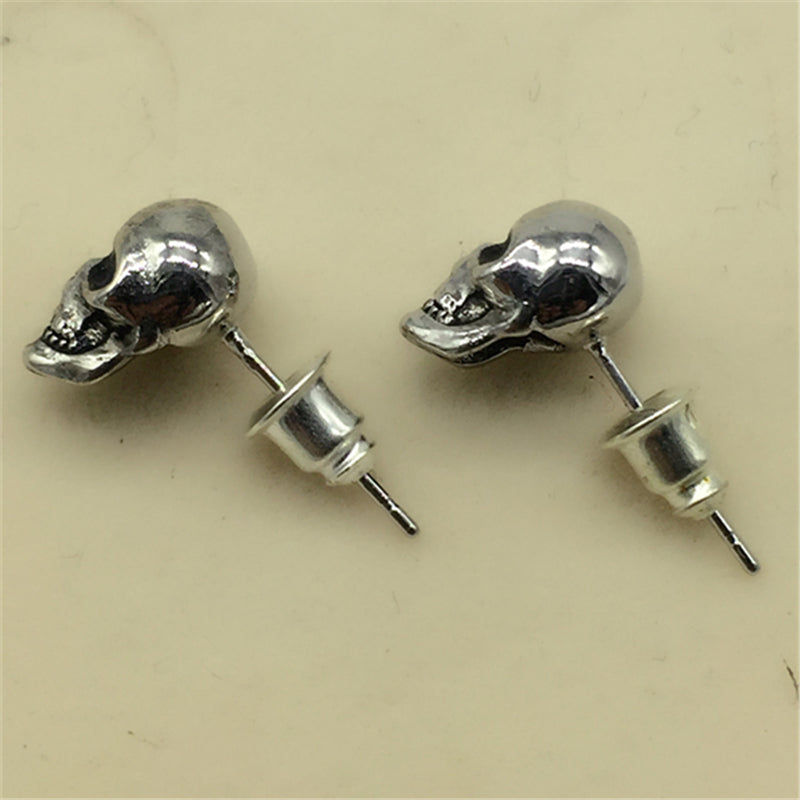 Pendientes de calavera de plata retro de moda para hombre y mujer