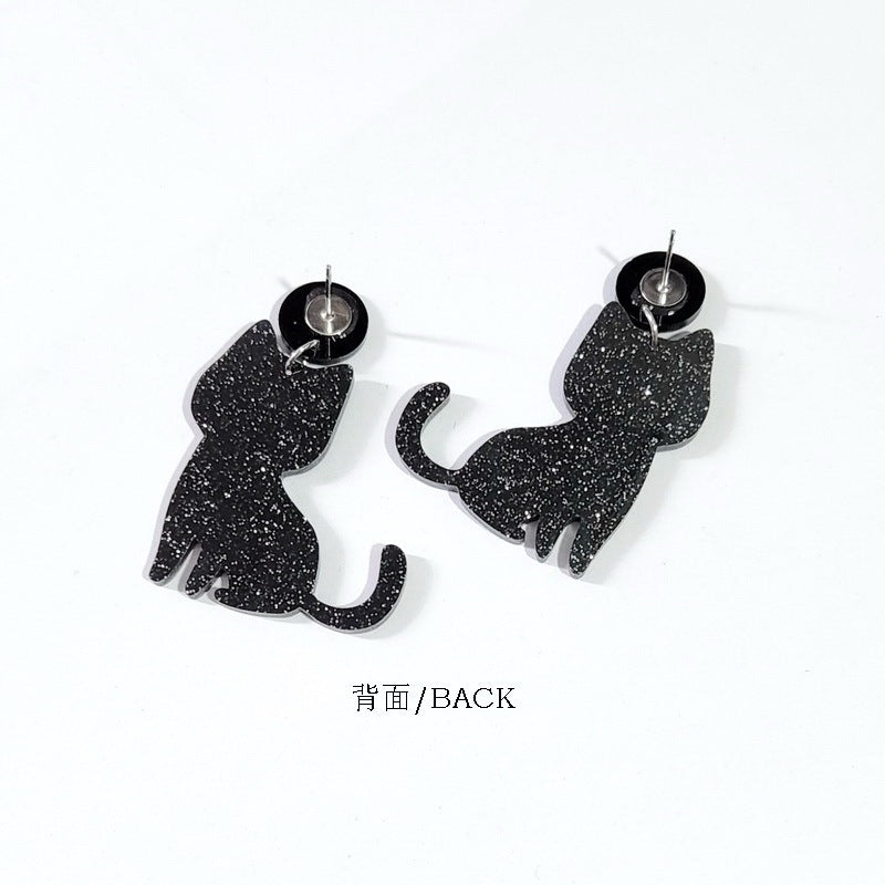 Halloween Women Fashion Glitter Skull Cat Earrings