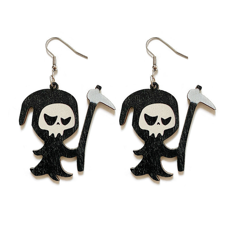 Halloween Women Horror Evil Ghost Black Cat Pumpkin Wooden Earrings