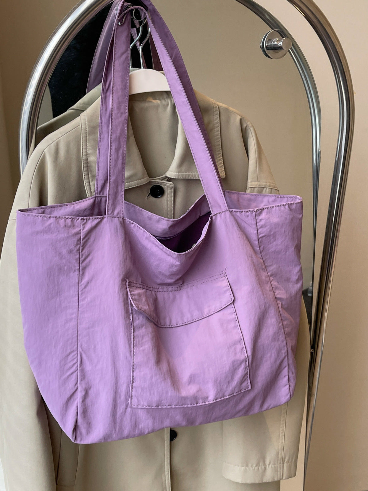 Bolso tote de nailon de gran capacidad, sencillo y de color sólido para mujer