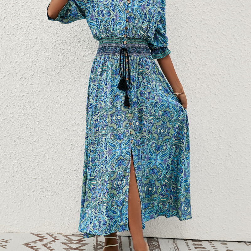 Bohemian Vacation Women Casual V-Neck Maxi Dress