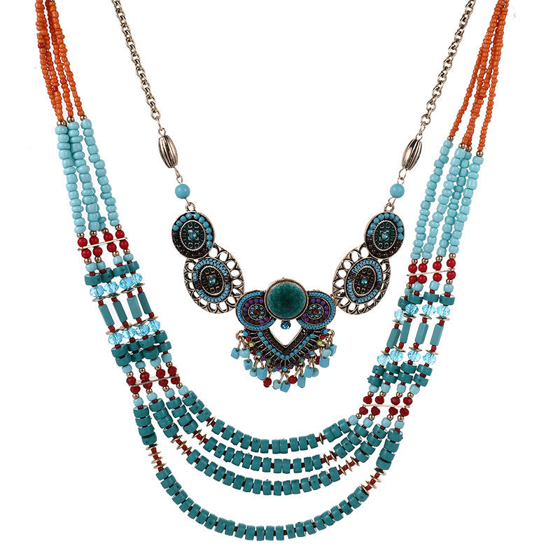 Bohemian Bead String Earrings Necklace Jewelry Suit