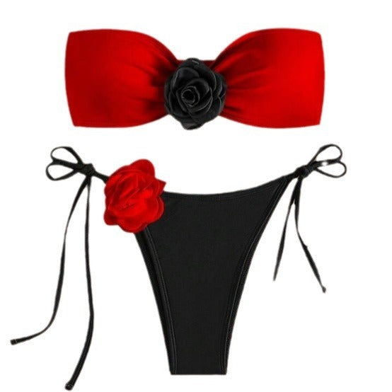 Bikini de verano con estampado floral y bloques de color para mujer
