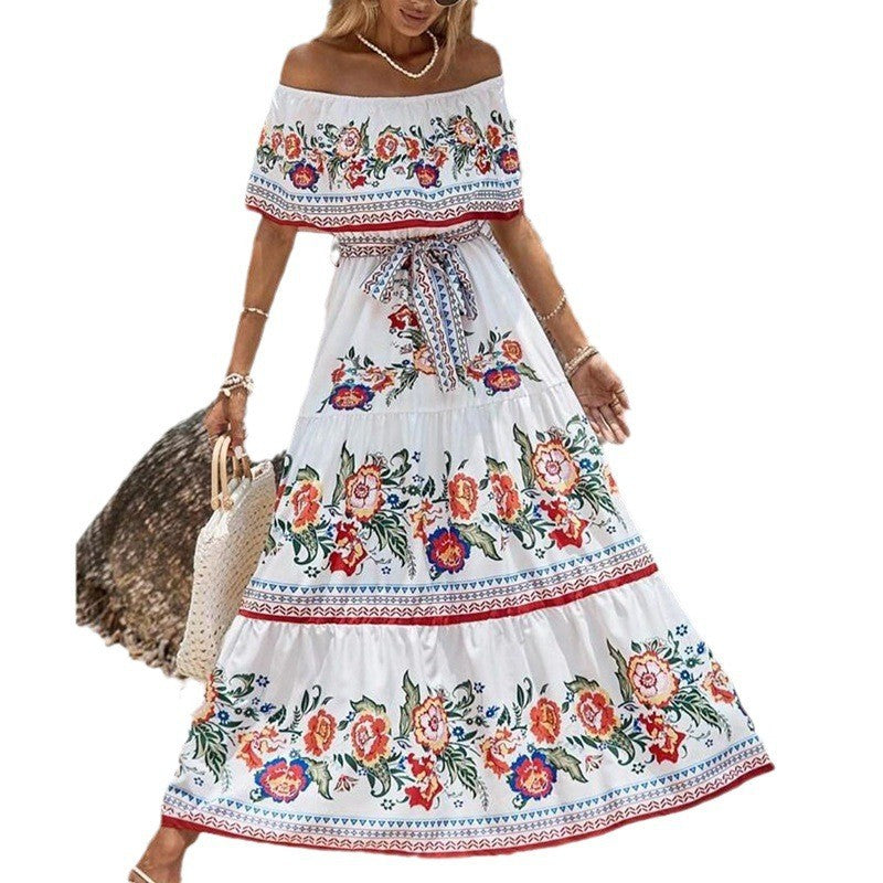 Robe longue d'été sexy style bohème à épaules dénudées et imprimé floral