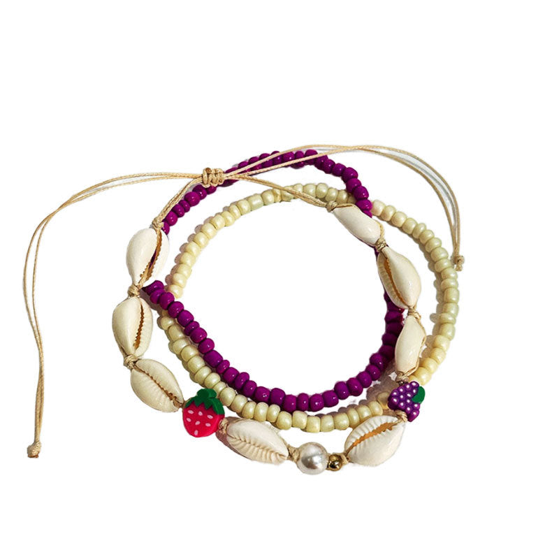 Conjunto de tobilleras bohemias con estrellas de mar y cuentas de arroz multicolor