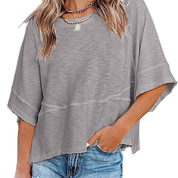 Casual Round Neck Blank T-Shirt for Women in Solid Colors