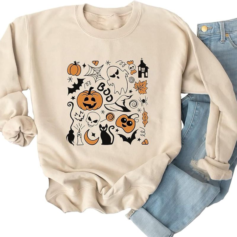 Sudadera con estampado de calabaza fantasma de Halloween para mujer