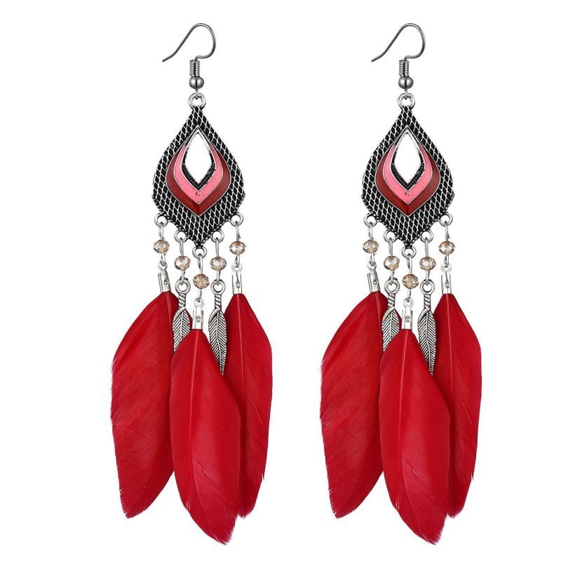Women Bohemian Hollow Petal Shaped Crystal Beads Earrings